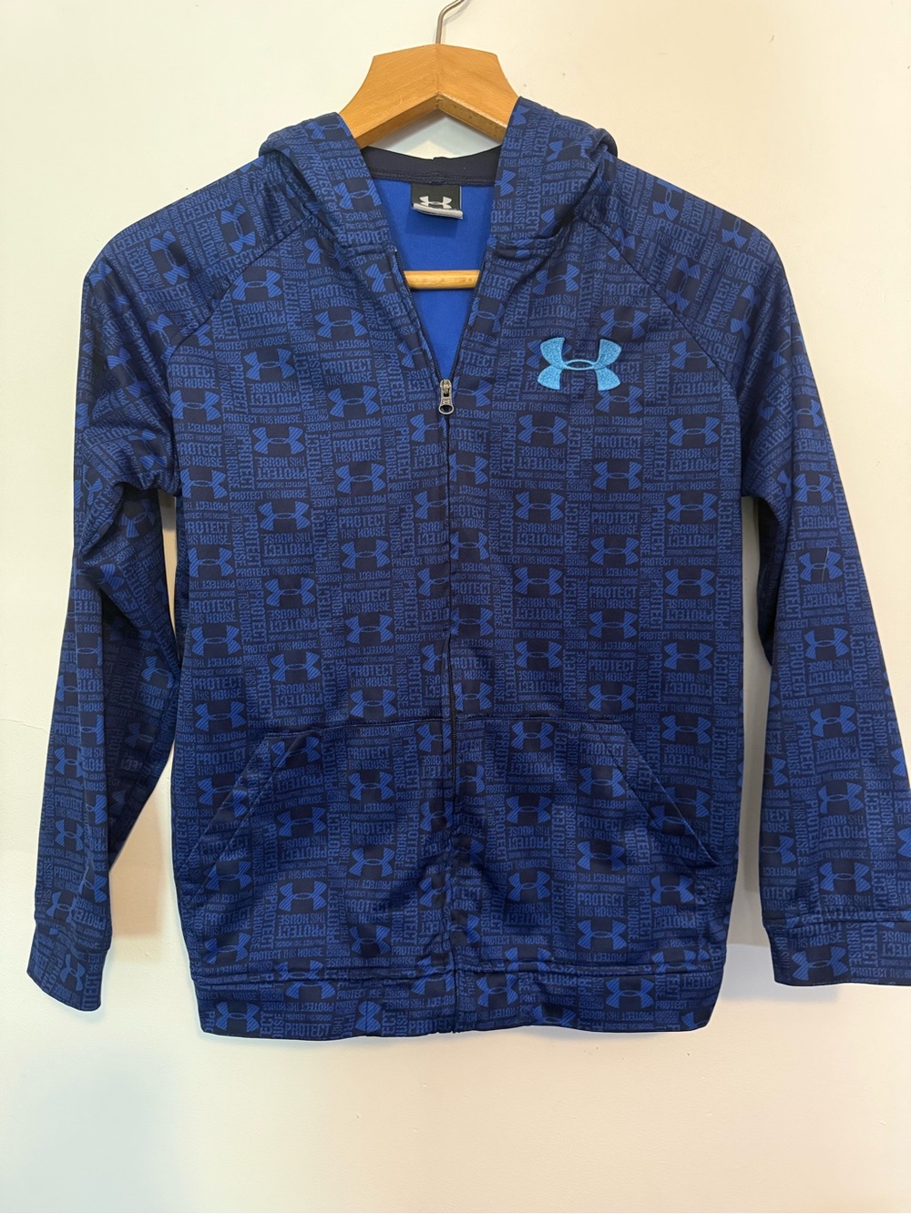Under Armour Boys Blue Logo Full-Zip Hoodie Sz M